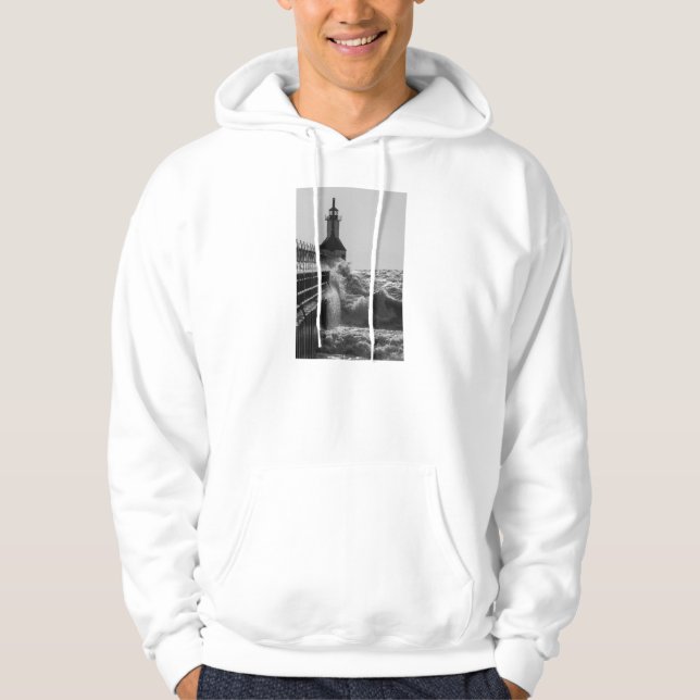 Fierce Waves At St Joseph Grayscale Hoodie (Front)