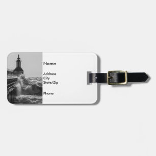 Fierce Waves At St Joseph Grayscale Luggage Tag