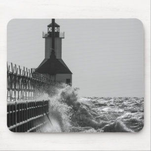 Fierce Waves At St Joseph Grayscale Mouse Mat