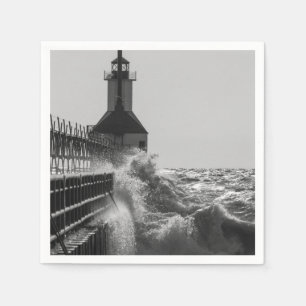 Fierce Waves At St Joseph Grayscale Napkin