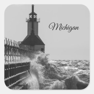 Fierce Waves At St Joseph Grayscale Square Sticker
