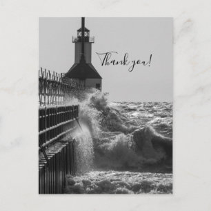 Fierce Waves At St Joseph Grayscale Thank You Postcard
