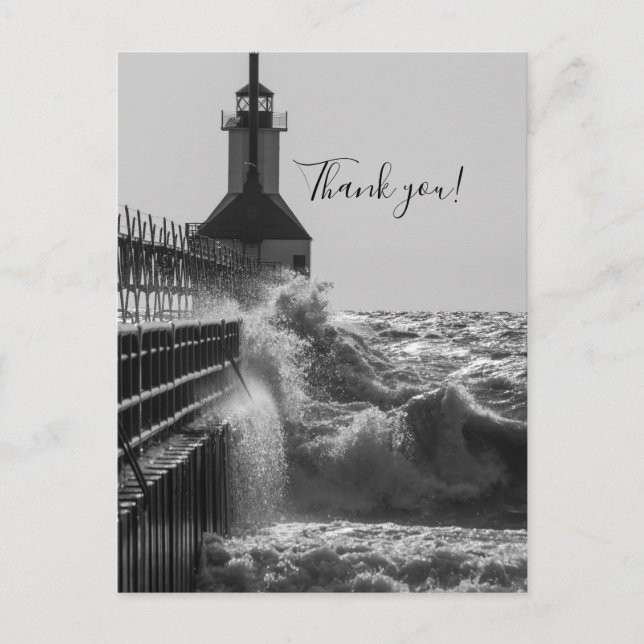 Fierce Waves At St Joseph Grayscale Thank You Postcard (Front)