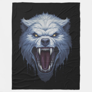 Fierce White Wolf Head Dark Fantasy Illustration Fleece Blanket