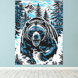 Fierce Wilderness Bear Roar Illustration Canvas Print