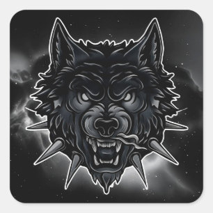 🐺 Fierce Wolf Head Spiked Collar Bold Animal Art Square Sticker