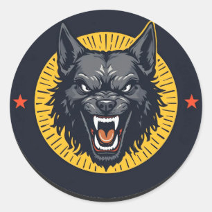 Fierce Wolf Illustration with Circular Design Classic Round Sticker