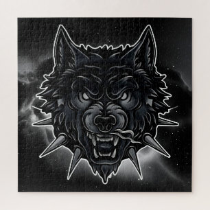 Fierce Wolf Illustration with Spiked Collar Jigsaw Puzzle
