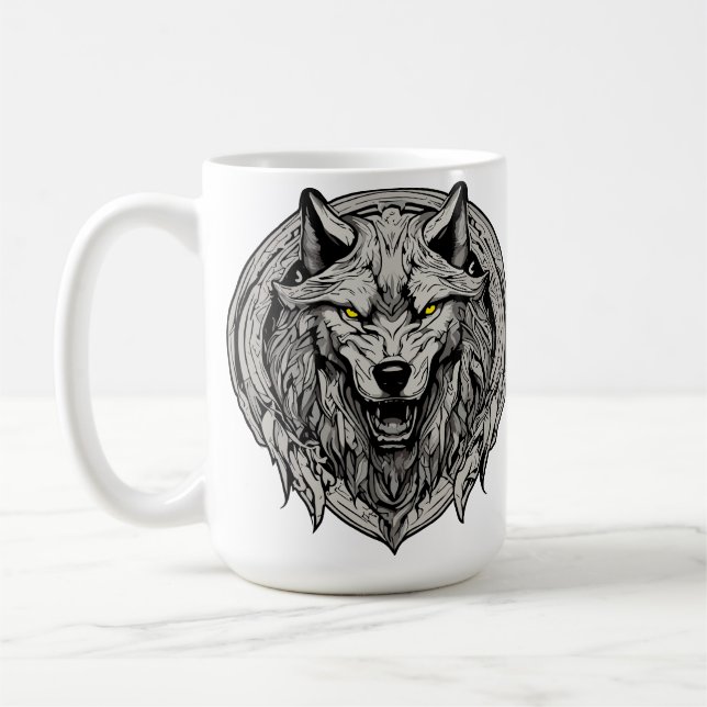 Fierce Wolf Mandala: Symbol of Strength Coffee Mug (Left)