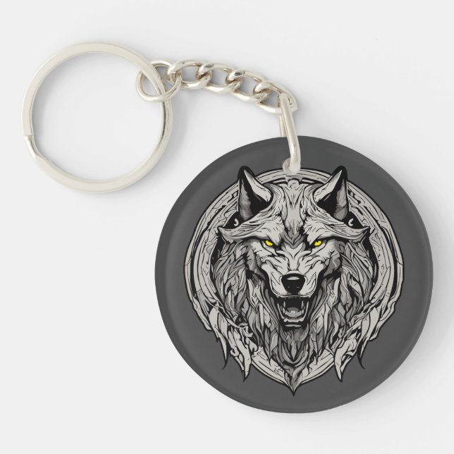 Fierce Wolf Mandala: Symbol of Strength Key Ring (Front)