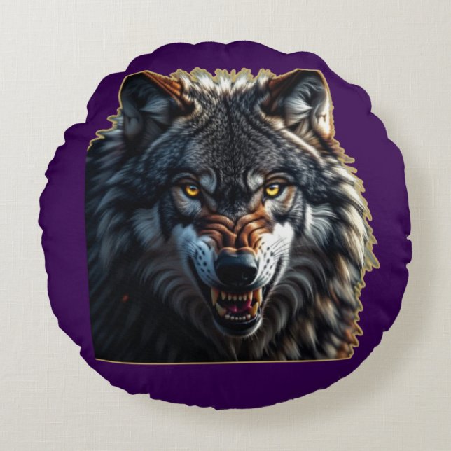 Fierce Wolf – Symbol of Strength and Freedom Round Cushion (Front)