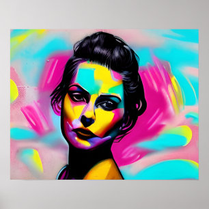 Fierce Woman Graffiti Art Colourful AI Generated Poster