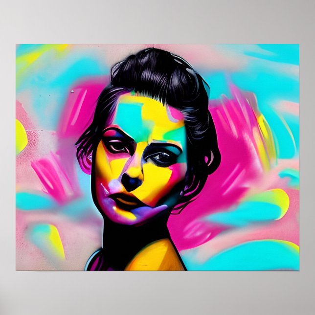 Fierce Woman Graffiti Art Colourful AI Generated Poster (Front)