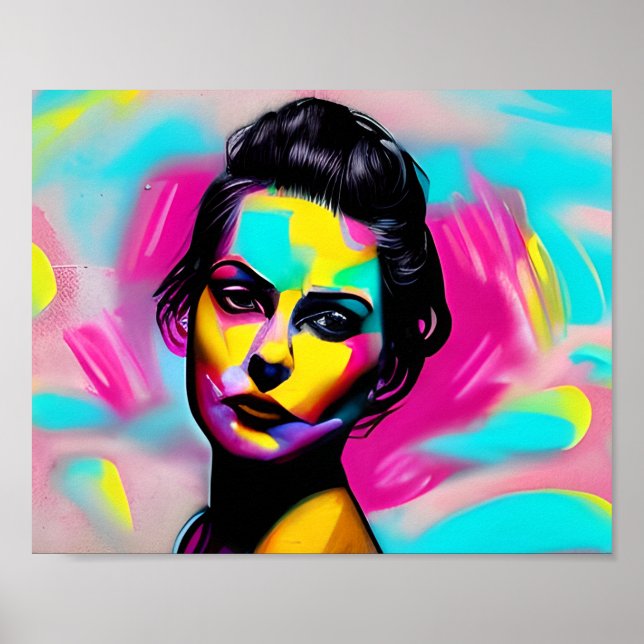 Fierce Woman Graffiti Art Colourful AI Generated Poster (Front)
