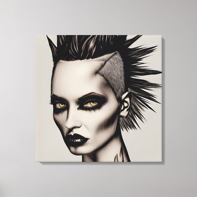 Fierce Woman in Mohawk and Piercings Gothic Punk   Canvas Print (Front)