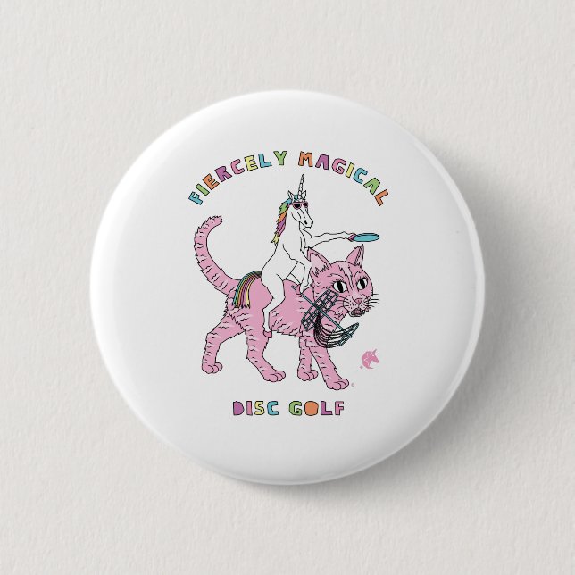 Fiercely Magical Disc Golf Unicorn Riding Cat 6 Cm Round Badge (Front)