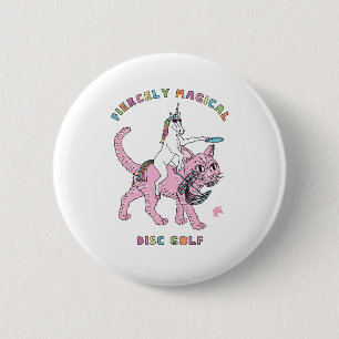 Fiercely Magical Disc Golf Unicorn Riding Cat 6 Cm Round Badge