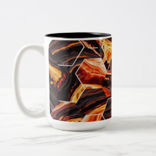 Fiery Abstract Hexagon Pattern Two-Tone Mug (15 oz