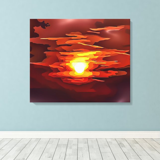 FIERY ABSTRACT SUNSET RED ORANGE CANVAS PRINT (Insitu(Wood Floor))