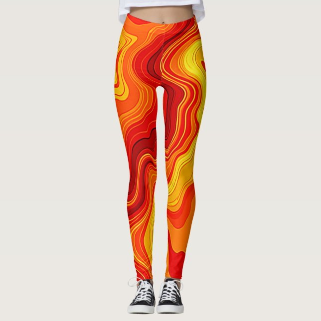 Fiery Abstract Topography Art Leggings (Front)