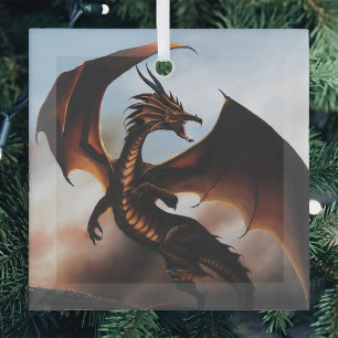 Fiery Amber Dragon Fantasy Glass Tree Decoration