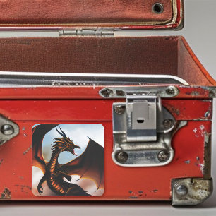 Fiery Amber Dragon Fantasy Square Sticker