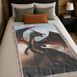 Fiery Amber Dragon Fantasy Throw Blanket