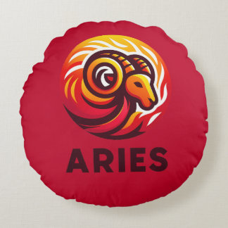 Fiery Aries Astrology Sign Round Cushion