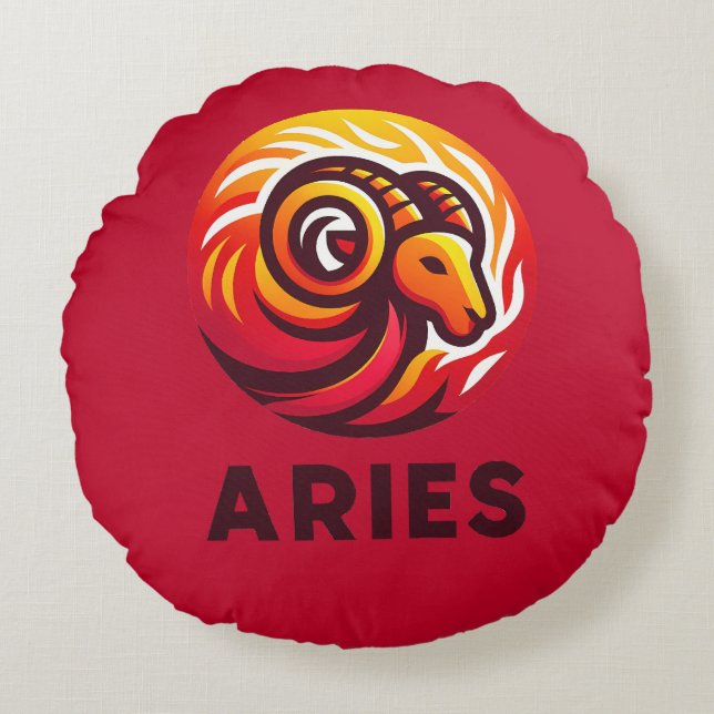 Fiery Aries Astrology Sign Round Cushion (Front)