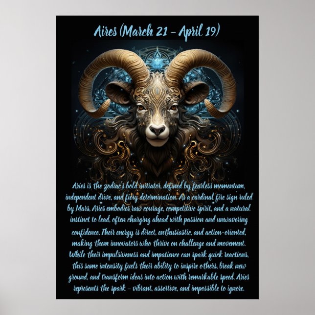 Fiery Aries Spirit with Ornate Ram Illustration Poster (Front)
