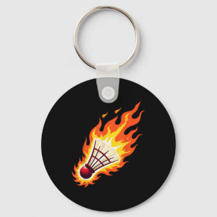 Fiery Badminton Flaming Shuttle On Fire Key Ring