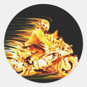 Fiery Biker Motorcycle Fantasy Art Classic Round Sticker