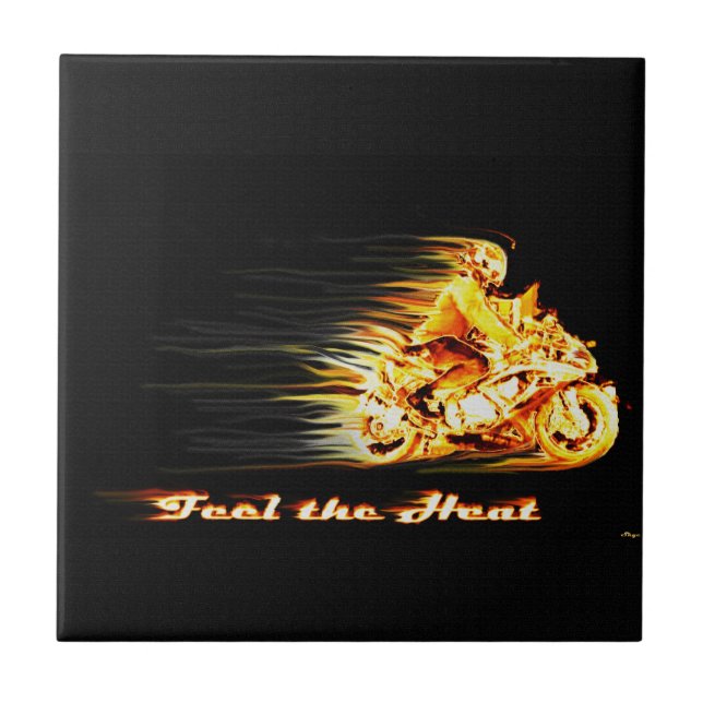 Fiery Biker Motorcycle Fantasy Art Tile (Front)