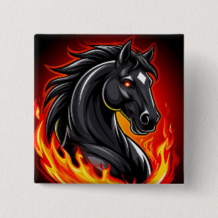Fiery Black Horse Illustration with Glowing Eyes 15 Cm Square Badge
