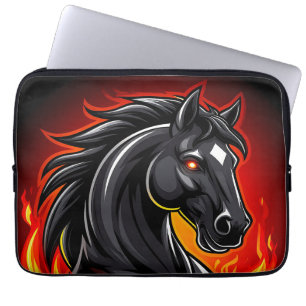 Fiery Black Horse Illustration with Glowing Eyes Laptop Sleeve