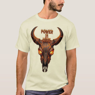 Fiery Bull Skull "Power Is Mine" – Lava Effect Gra T-Shirt