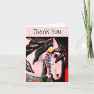 Fiery Carousel Horse Black White Thank You Card