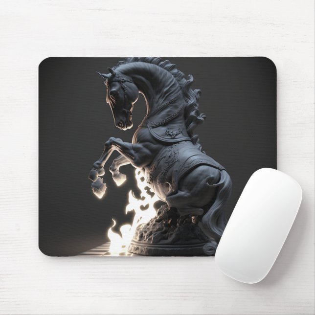 Fiery Chess Knight Mouse Pad (With Mouse)