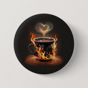 Fiery Christmas Coffee Cup with Heart Steam Art 6 Cm Round Badge