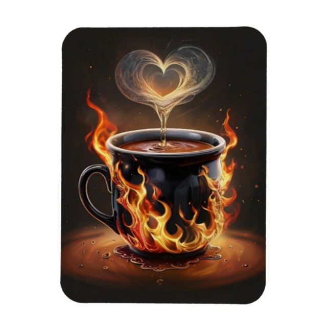 Fiery Christmas Coffee Cup with Heart Steam Art Magnet (Vertical)