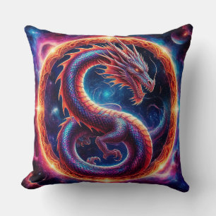 Fiery Cosmic Dragon Encircled by a Celestial Ring Cushion