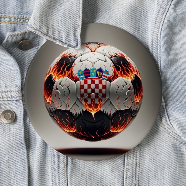 Fiery Croatian Soccer Ball   6 Cm Round Badge (In Situ)