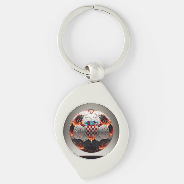 Fiery Croatian Soccer Ball   Key Ring (Front)