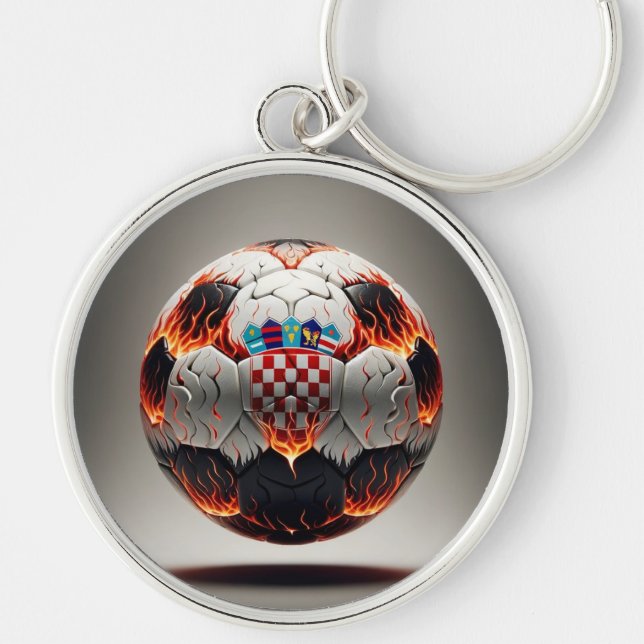 Fiery Croatian Soccer Ball   Key Ring (Front)