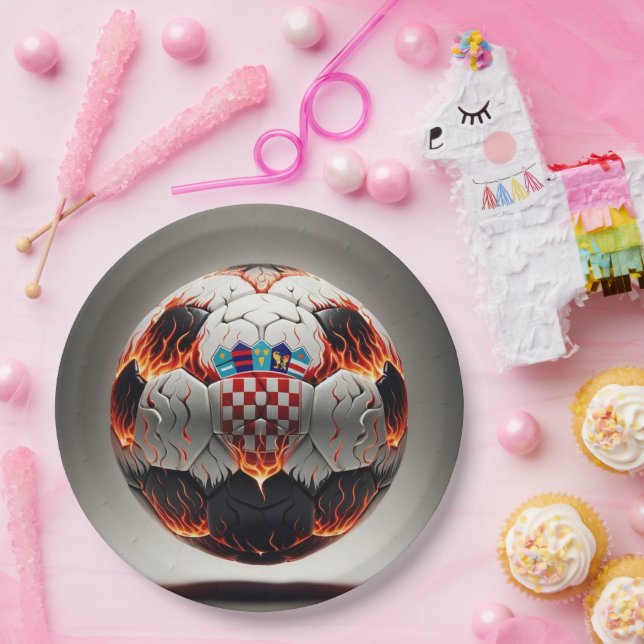 Fiery Croatian Soccer Ball   Paper Plate (Party)