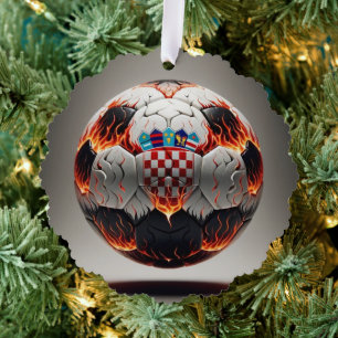 Fiery Croatian Soccer Ball   Tree Decoration Card