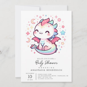 Fiery Custom Pastel Dragon Baby Shower Invitation