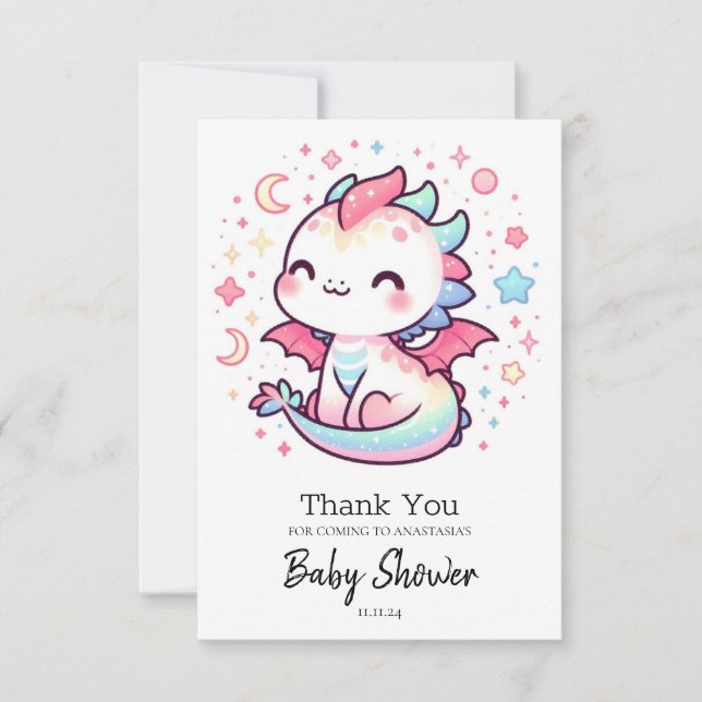 Fiery Custom Pastel Dragon Baby Shower Thank You Card (Front)