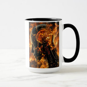 Fiery Cyborg Phoenix Glowing Mechanical Head Mug