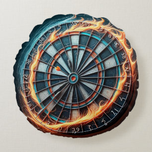Fiery Dartboard with Bullseye Explosion Round Cushion